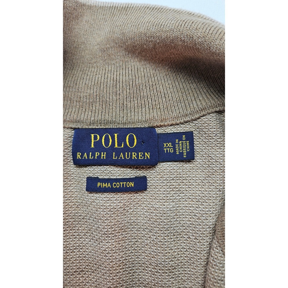 Polo Ralph Lauren Mens XXL Tan Pima Cotton Quarter Zip Sweater Pullover Pony Log - Picture 4 of 5